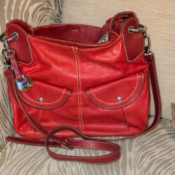 Barr + Barr 2 ToneRed Leather Shoulder / Crossbody Bag